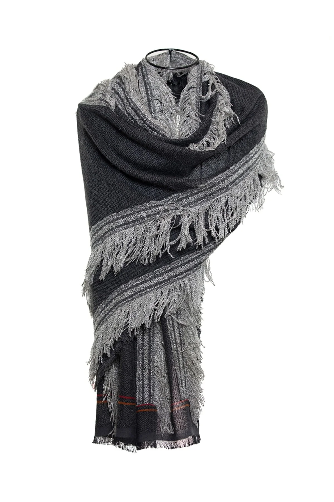 Boil Wool Scarf with Fringes - Black