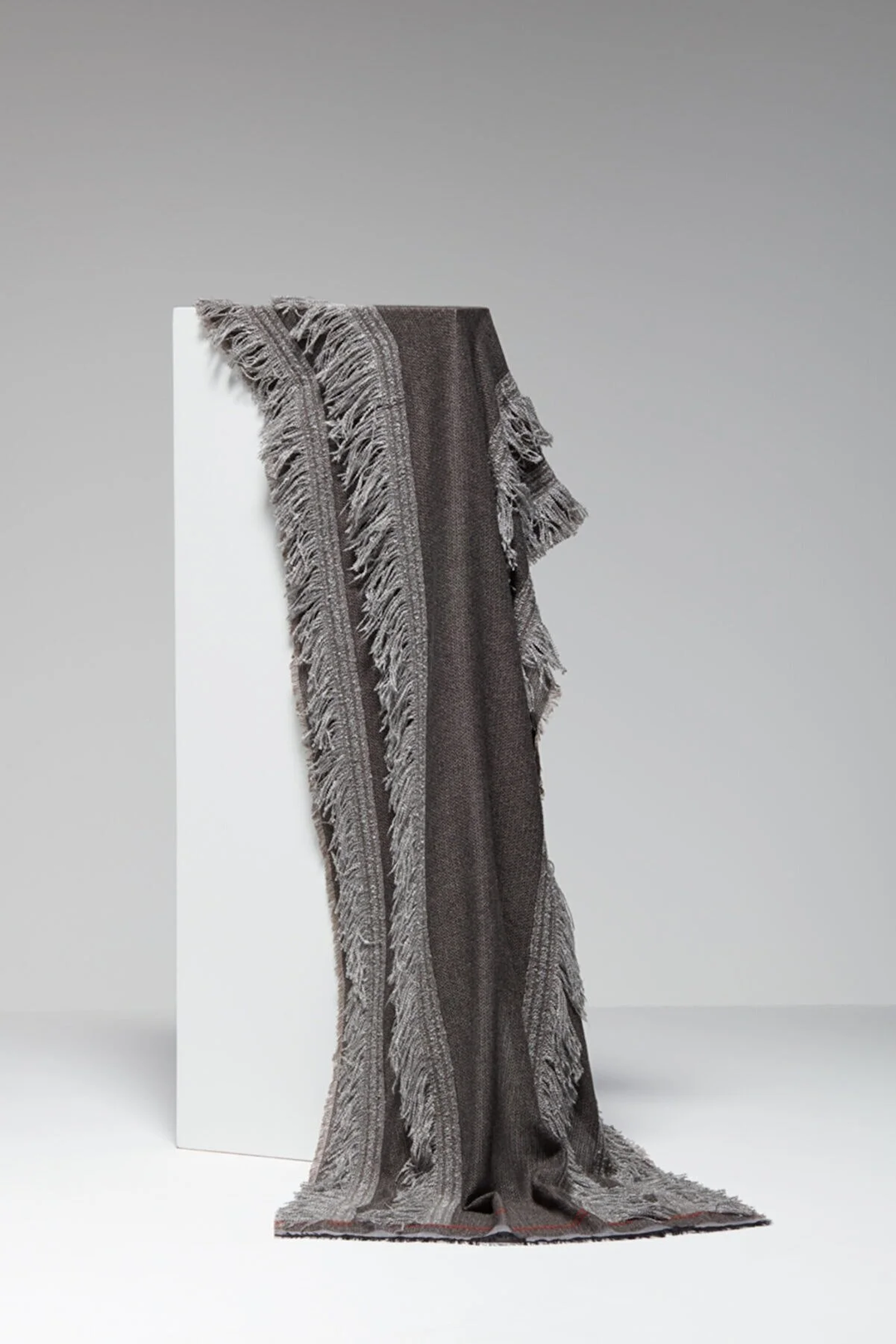 Boil Wool Scarf with Fringes - Gray