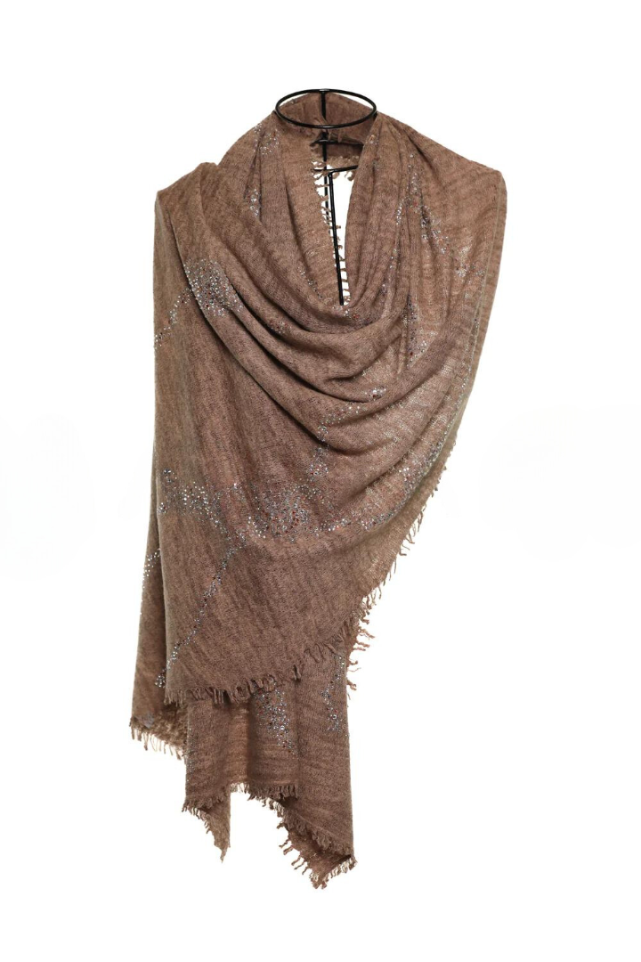 Earth Crystal Cashmere Silk Shawl - Dark Brown