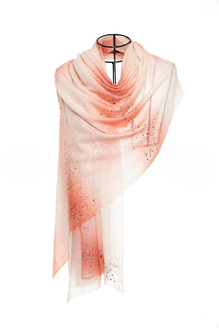 Baby Cashmere Sprayed Crystal Shawl - Salmon Light