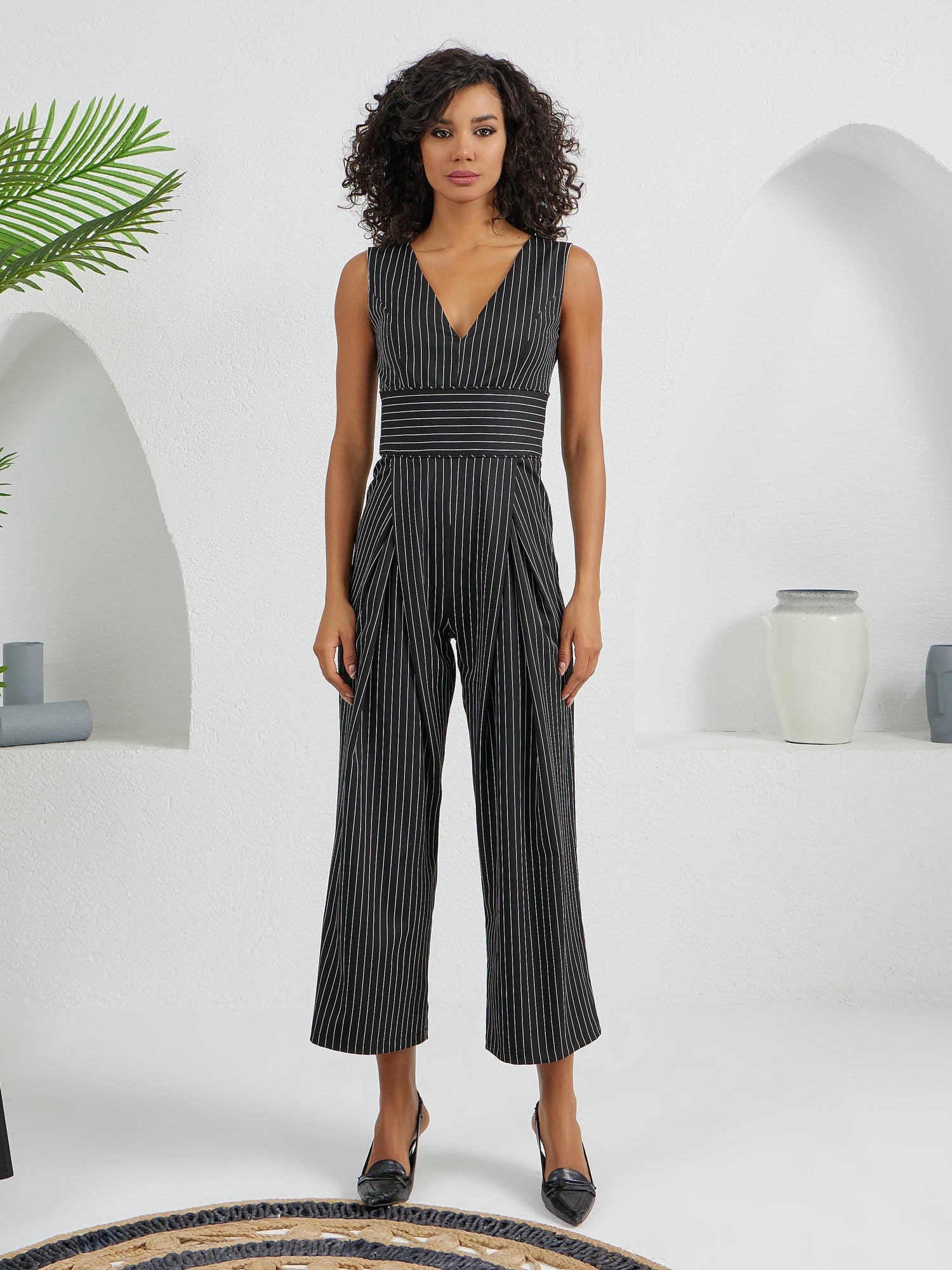 The Arrow Jumpsuit - Black & White Stripes