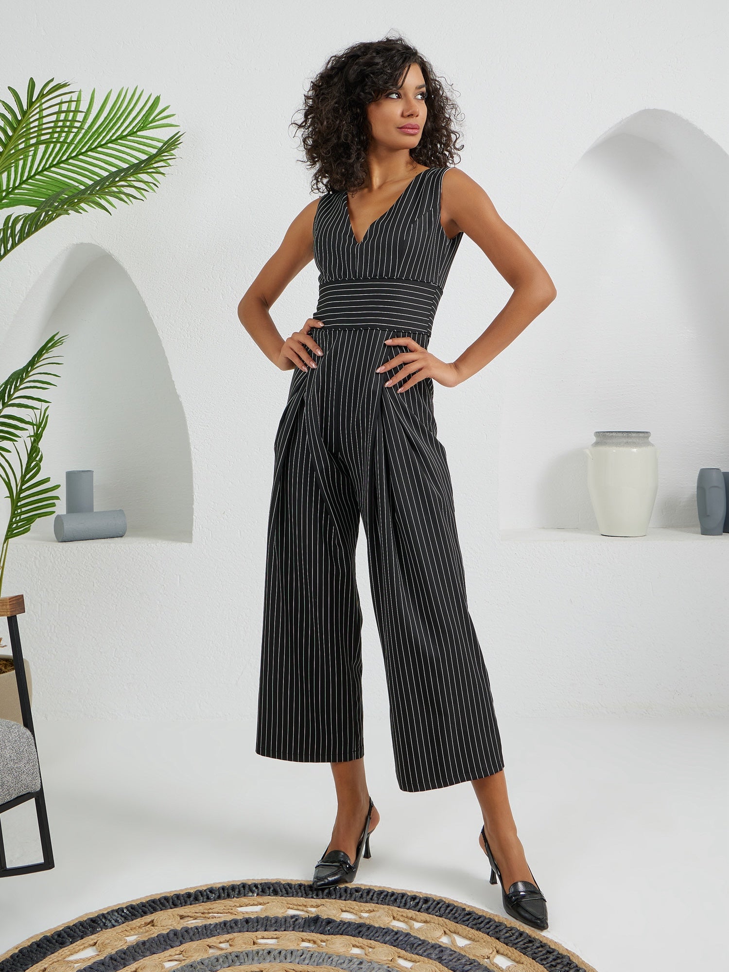 The Arrow Jumpsuit - Black & White Stripes