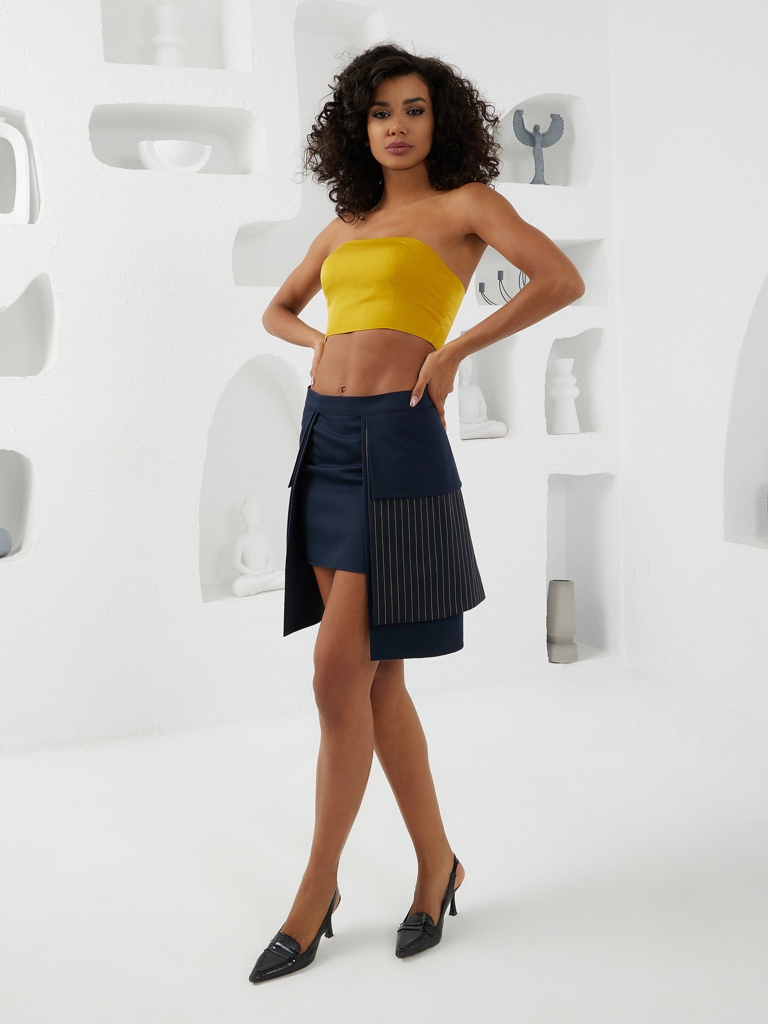 Dimensions Layered Skirt - Navy & Mustard Gold