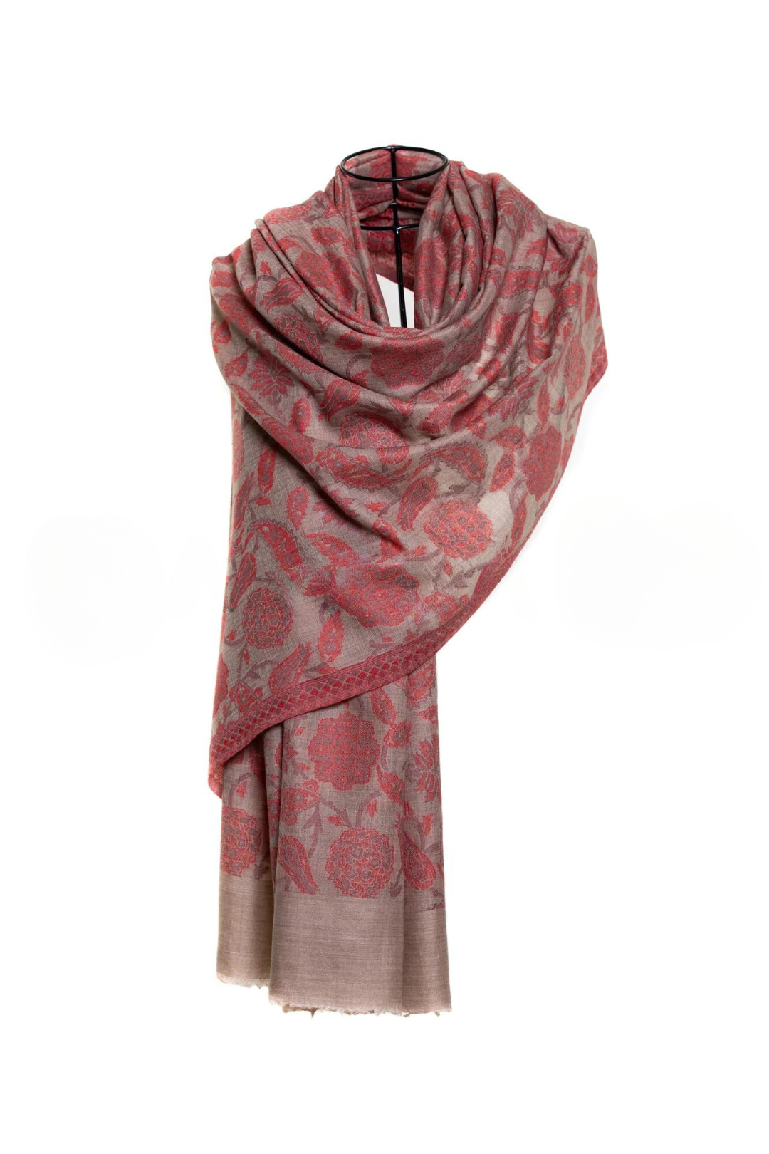 Abstract Floral Paisley Cashmere Pashmina Shawl - Red