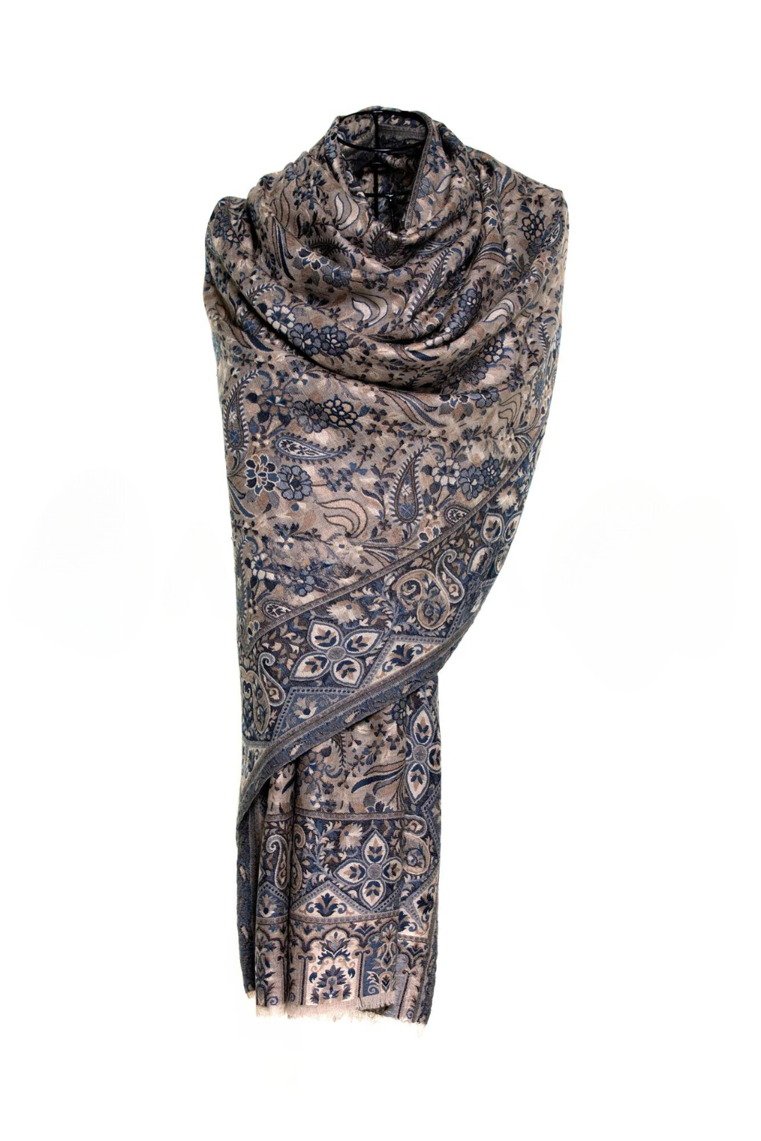 Tribal Paisley Cashmere Pashmina Shawl - Blue