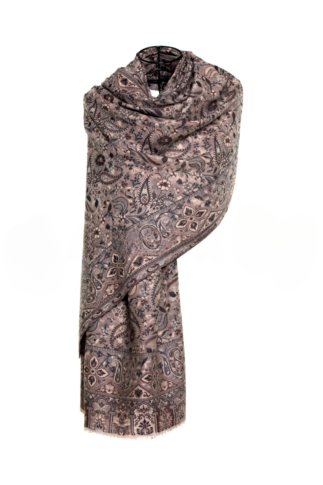 Tribal Paisley Cashmere Pashmina Shawl - Brown