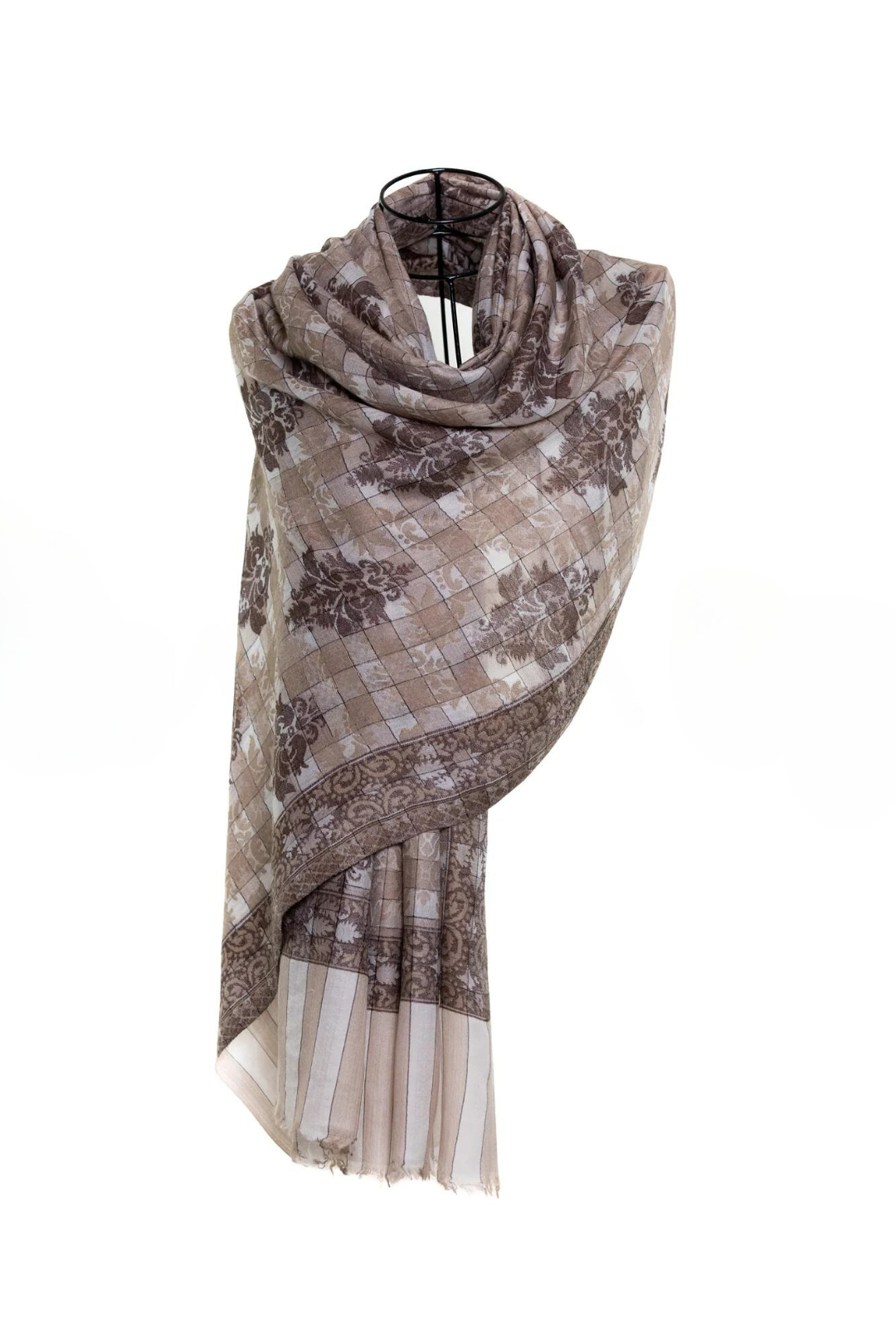 Checkers Paisley Cashmere Pashmina Shawl - Brown