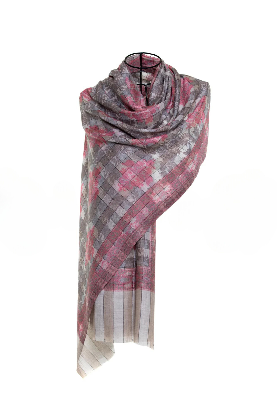 Checkers Paisley Cashmere Pashmina Shawl - Fuschia