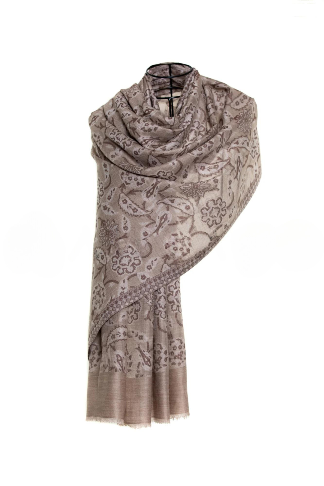 Abstract Floral Paisley Cashmere Pashmina Shawl - Natural