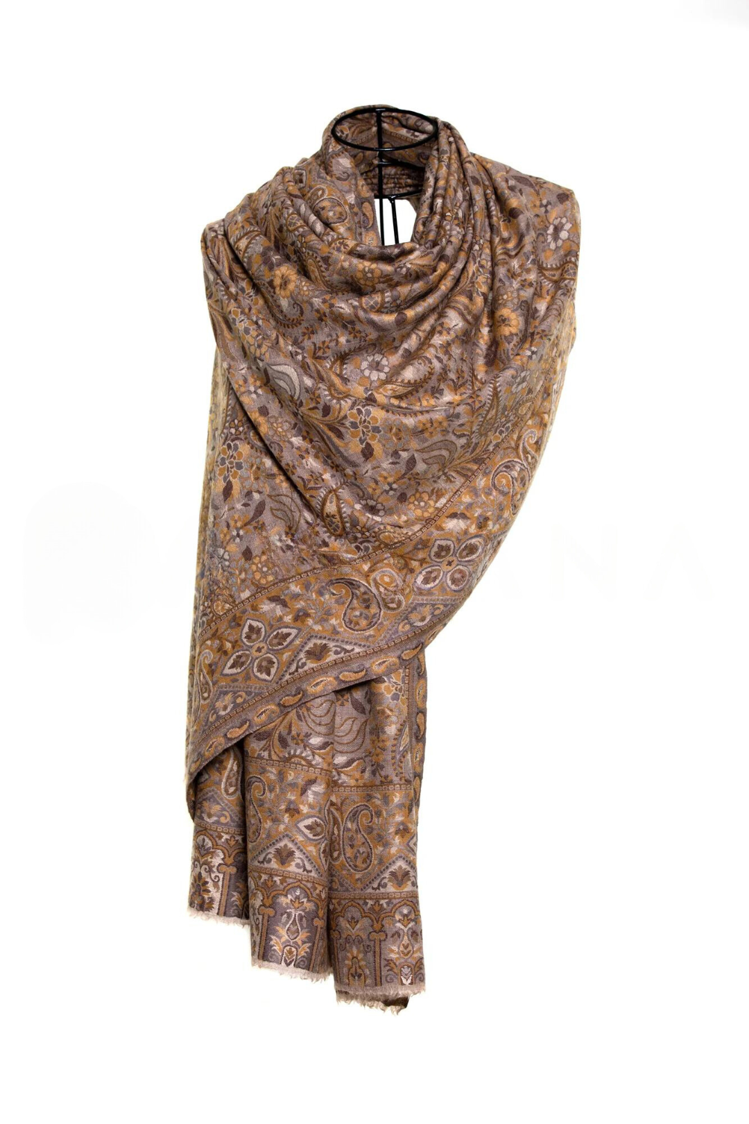 Tribal Paisley Cashmere Pashmina Shawl -Mustard