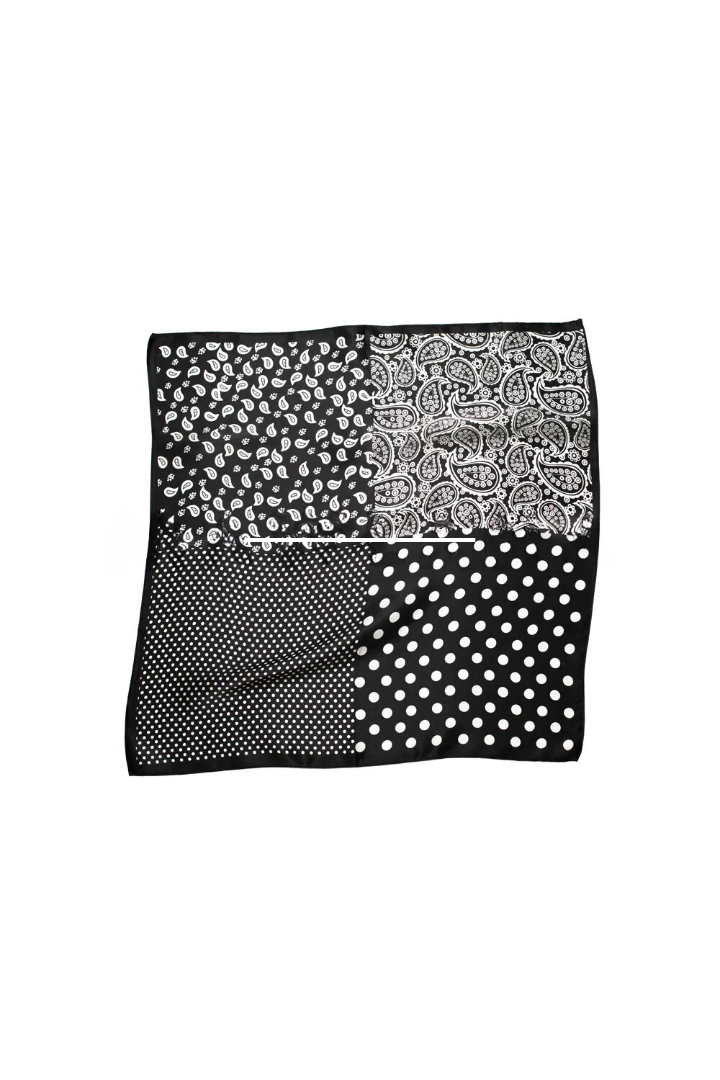 Square Silk Bandana 50cmx50cm - Black Polka Paisley