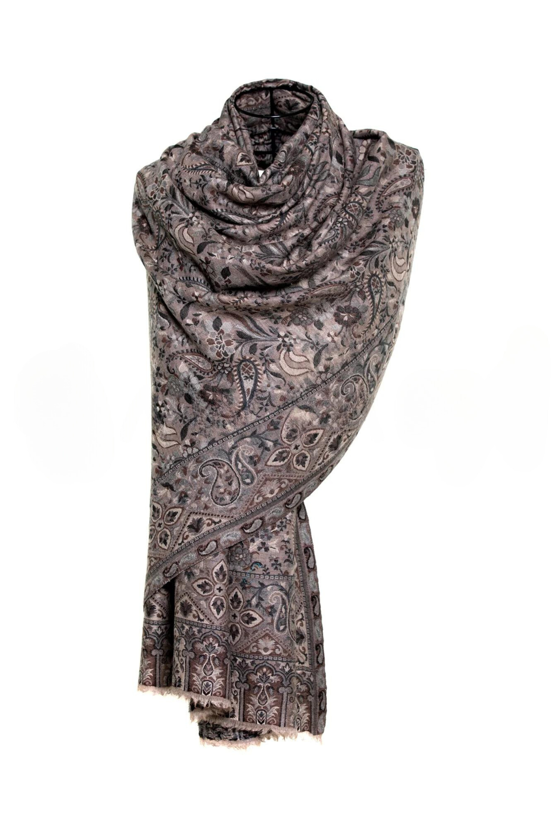 Tribal Paisley Cashmere Pashmina Shawl - Espresso