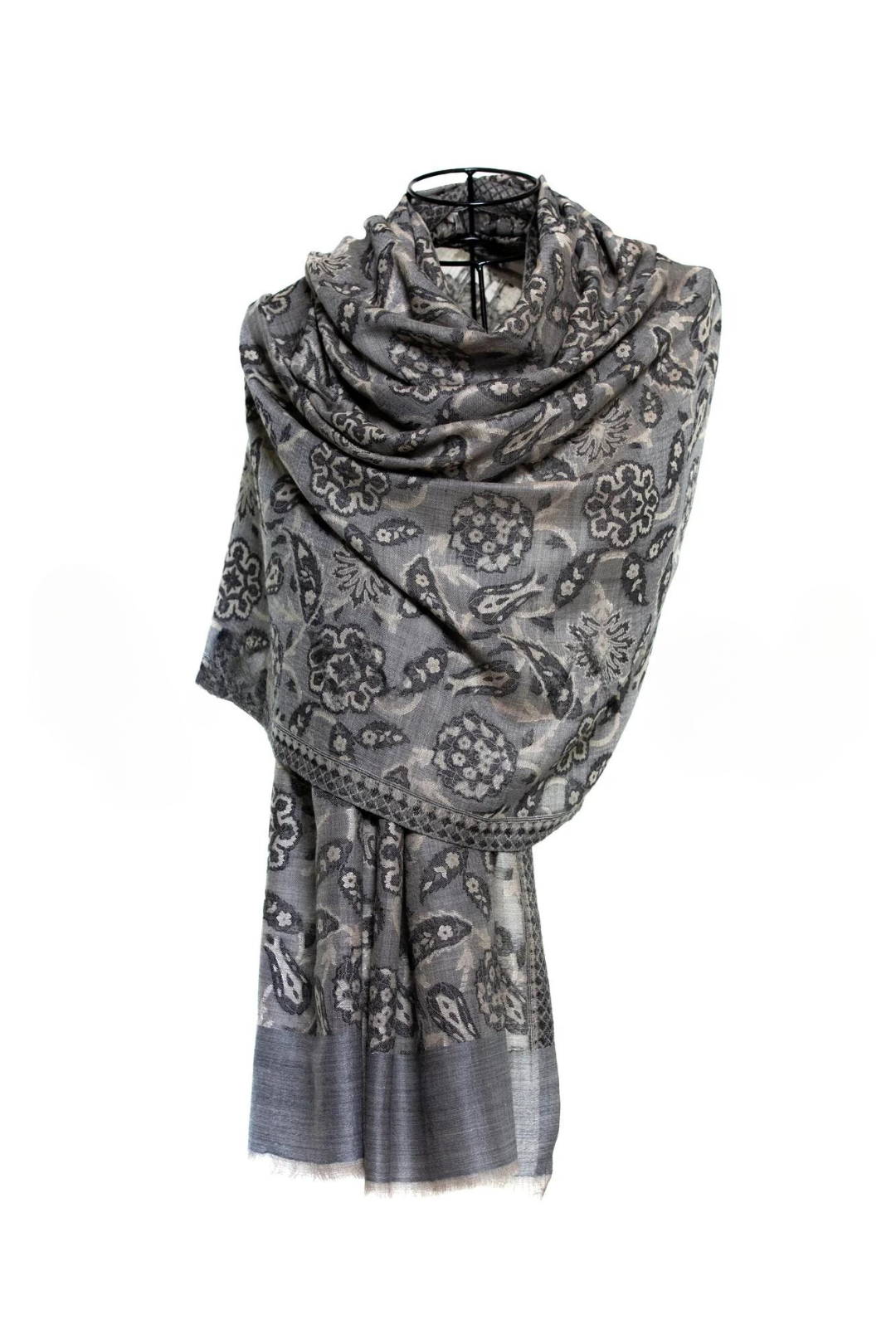 Abstract Floral Paisley Cashmere Pashmina Shawl - Gray