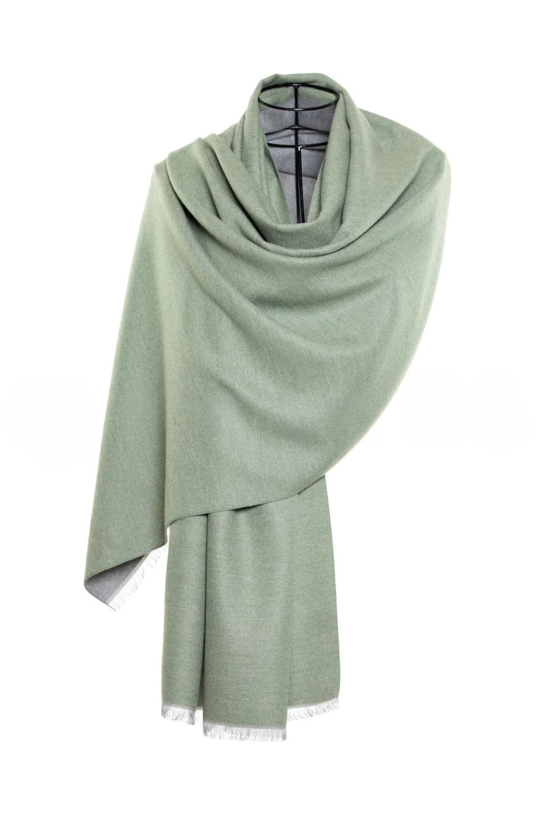 Reversible Mo-shmere Color Block Shawl - Green Gray