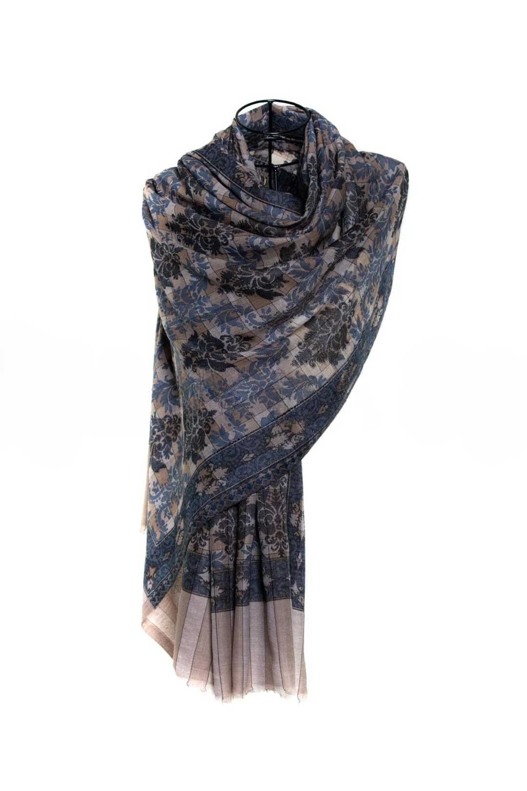 Checkers Paisley Cashmere Pashmina Shawl - Blue