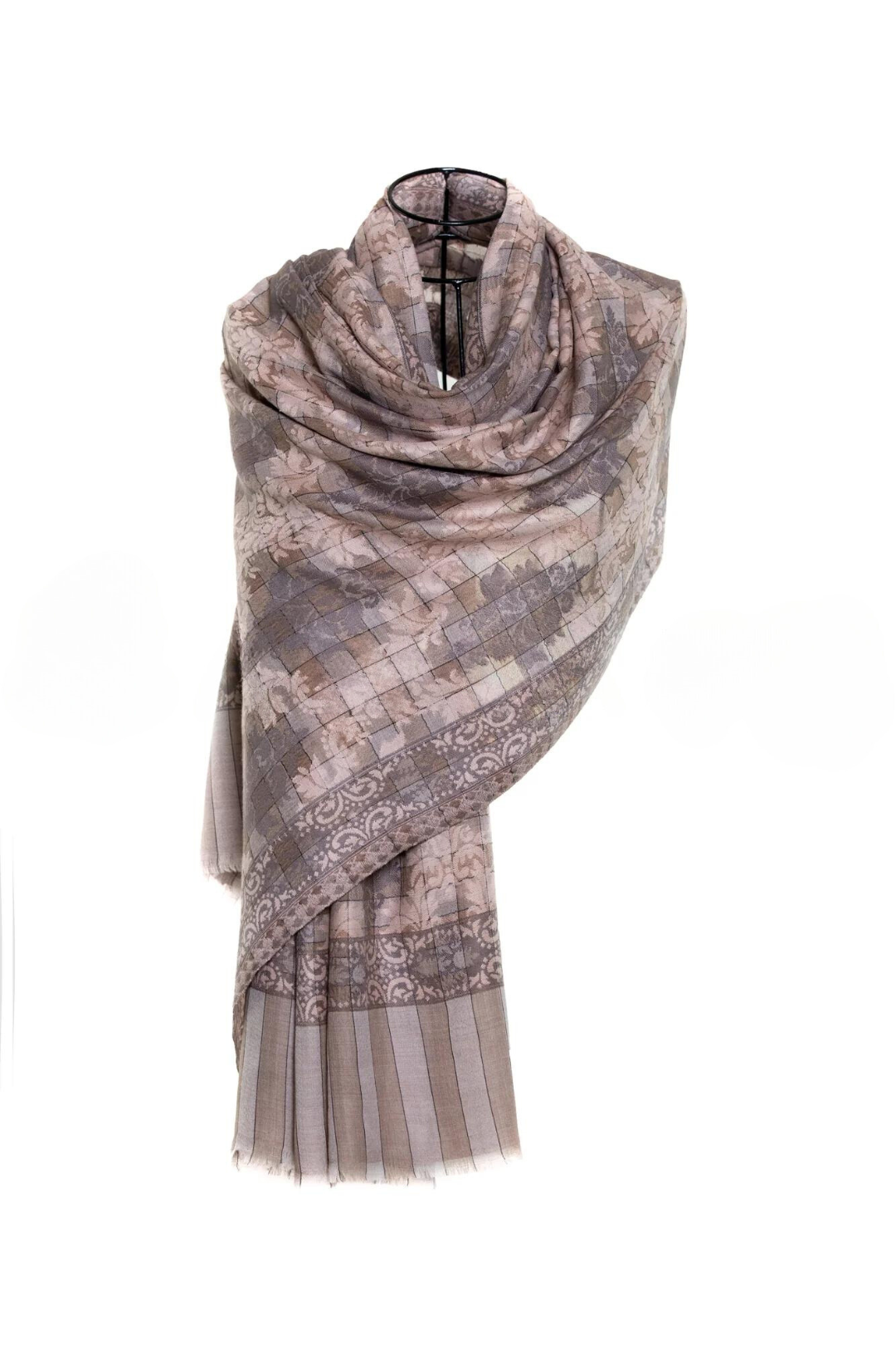 Checkers Paisley Cashmere Pashmina Shawl - Pink