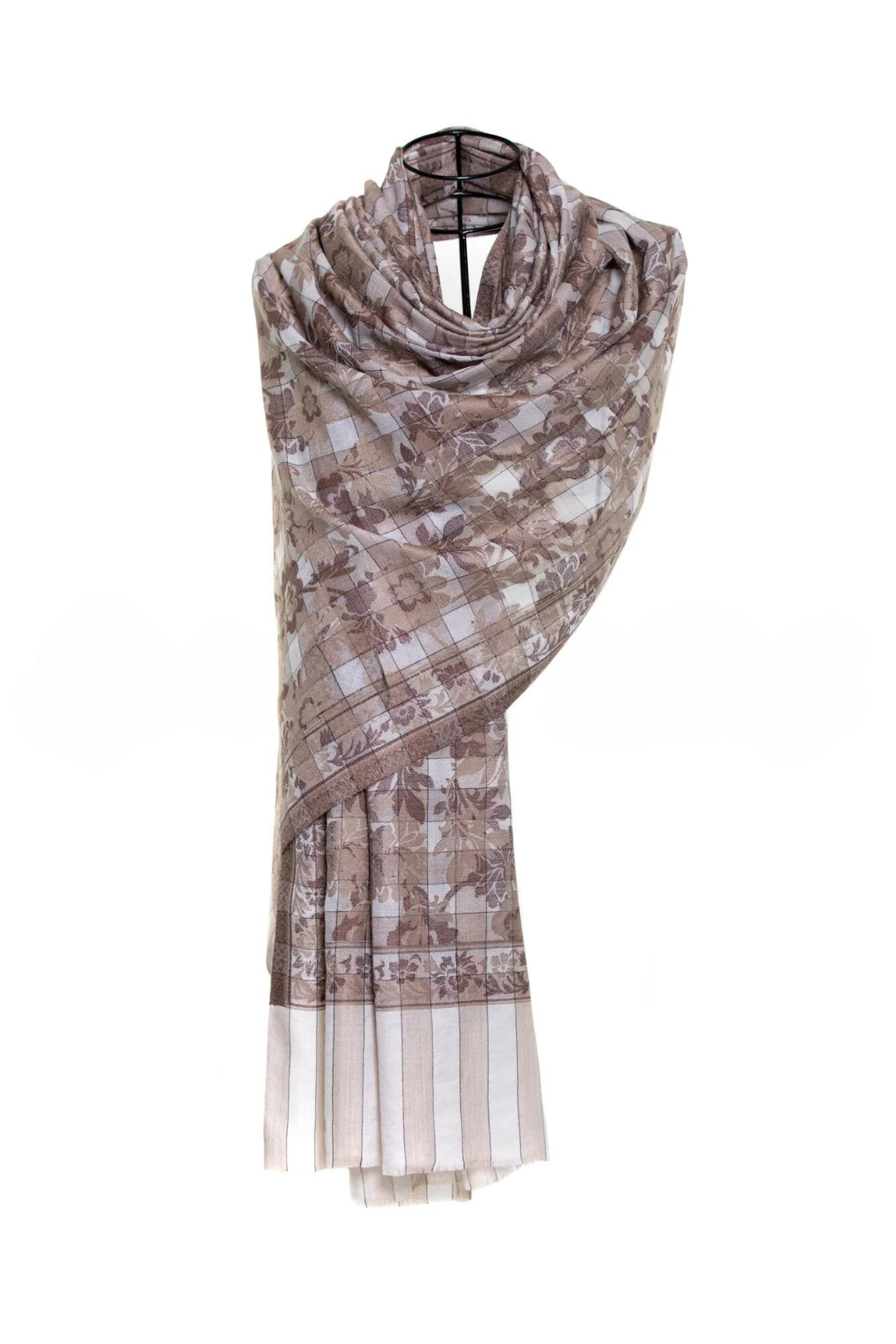 Checkers Floral Cashmere Pashmina Shawl - Brown