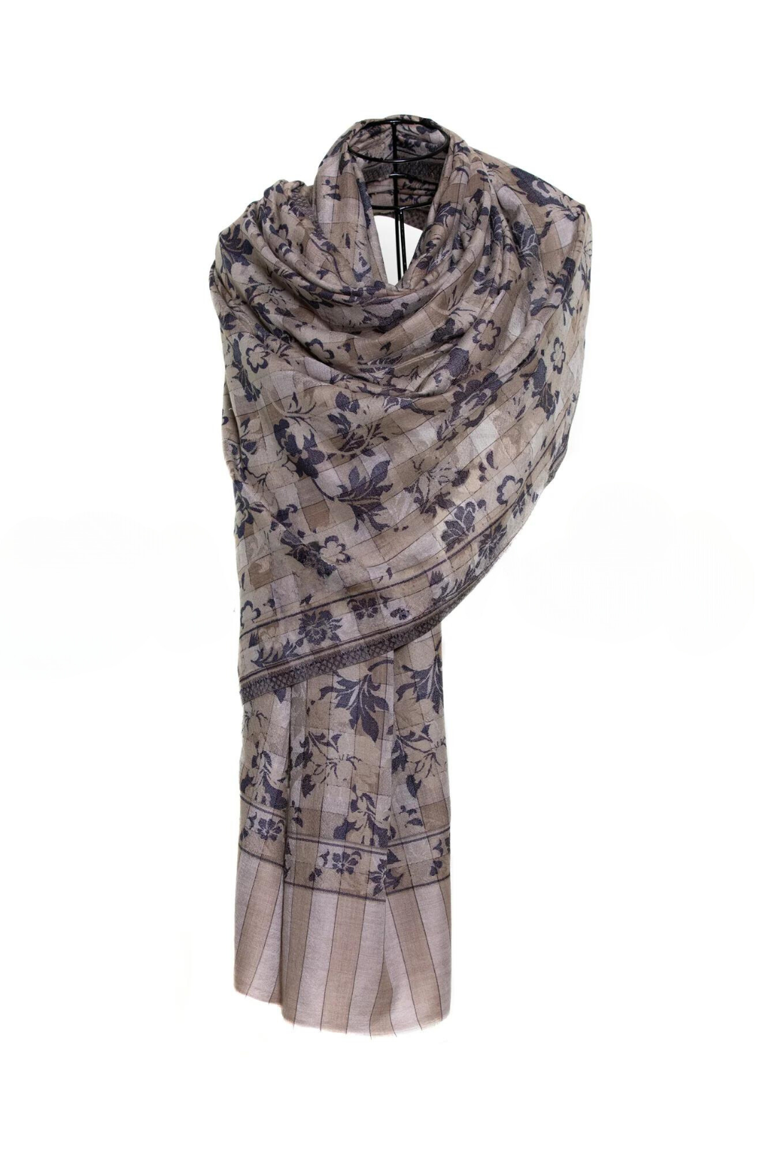 Checkers Floral Cashmere Pashmina Shawl - Blue