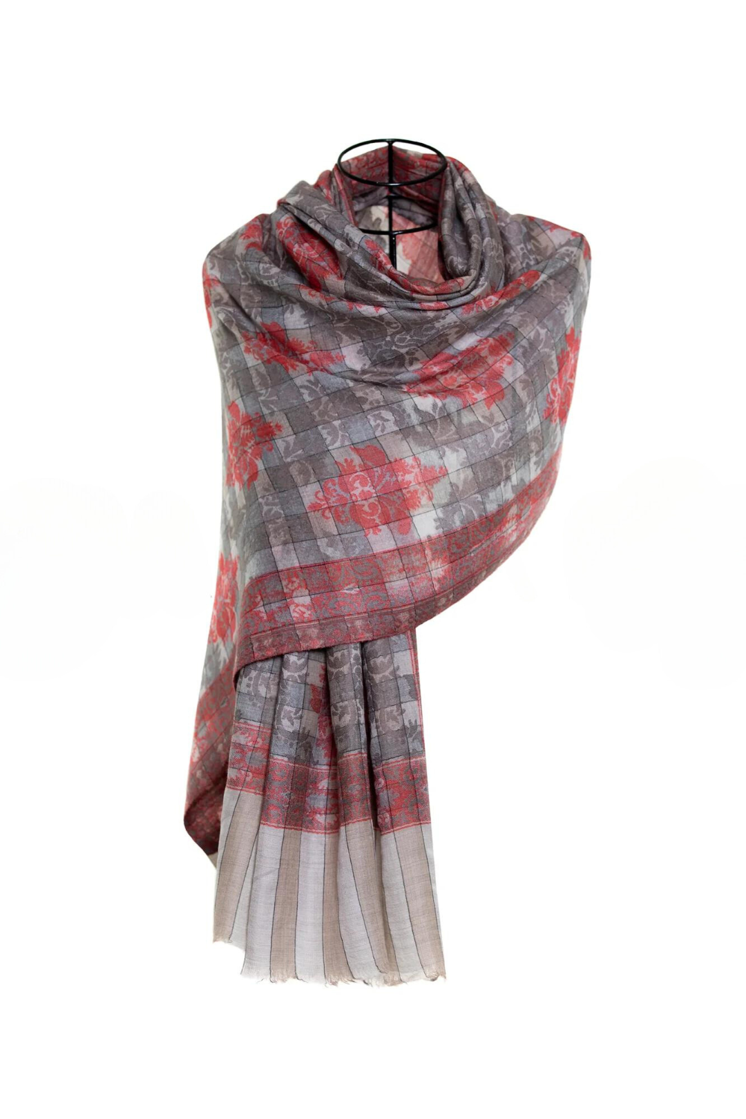 Checkers Paisley Cashmere Pashmina Shawl - Red