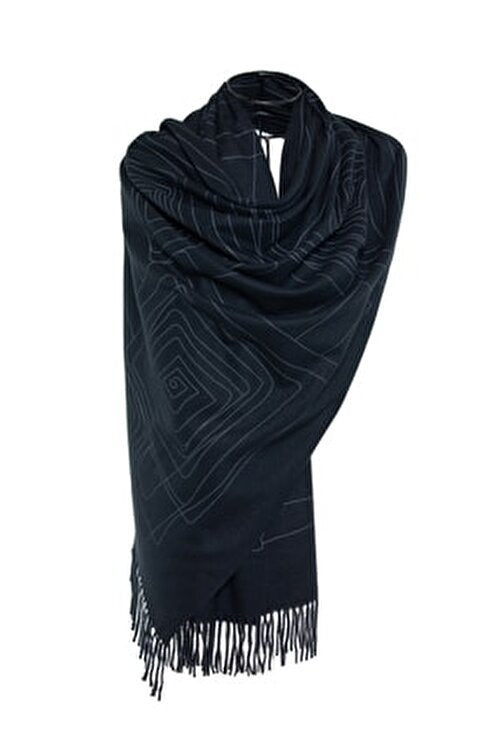 Dimension Fringes Wool Mix Scarf - Black