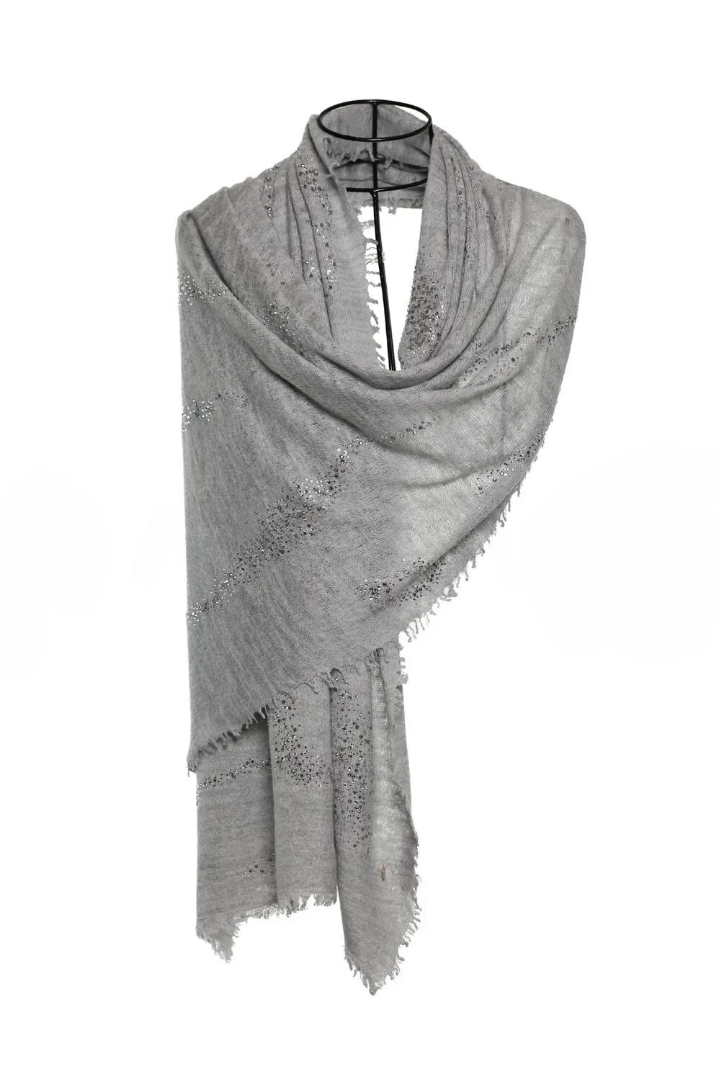 Earth Crystal Cashmere Silk Shawl - Light Gray