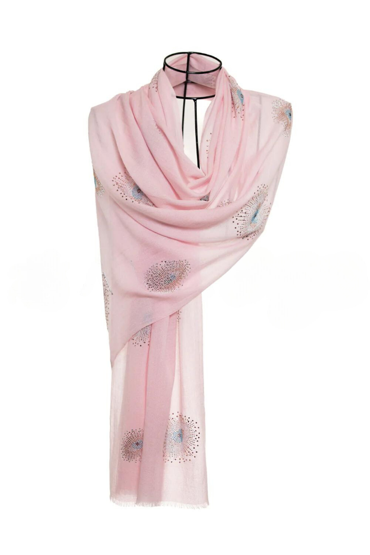 Eye Crystal Silk & Cashmere Shawls with Swarovski - Baby Pink