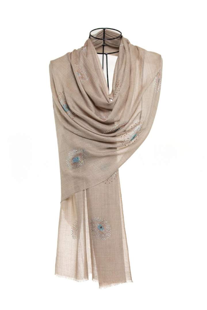 Eye Crystal Silk & Cashmere Shawls with Swarovski - Beige