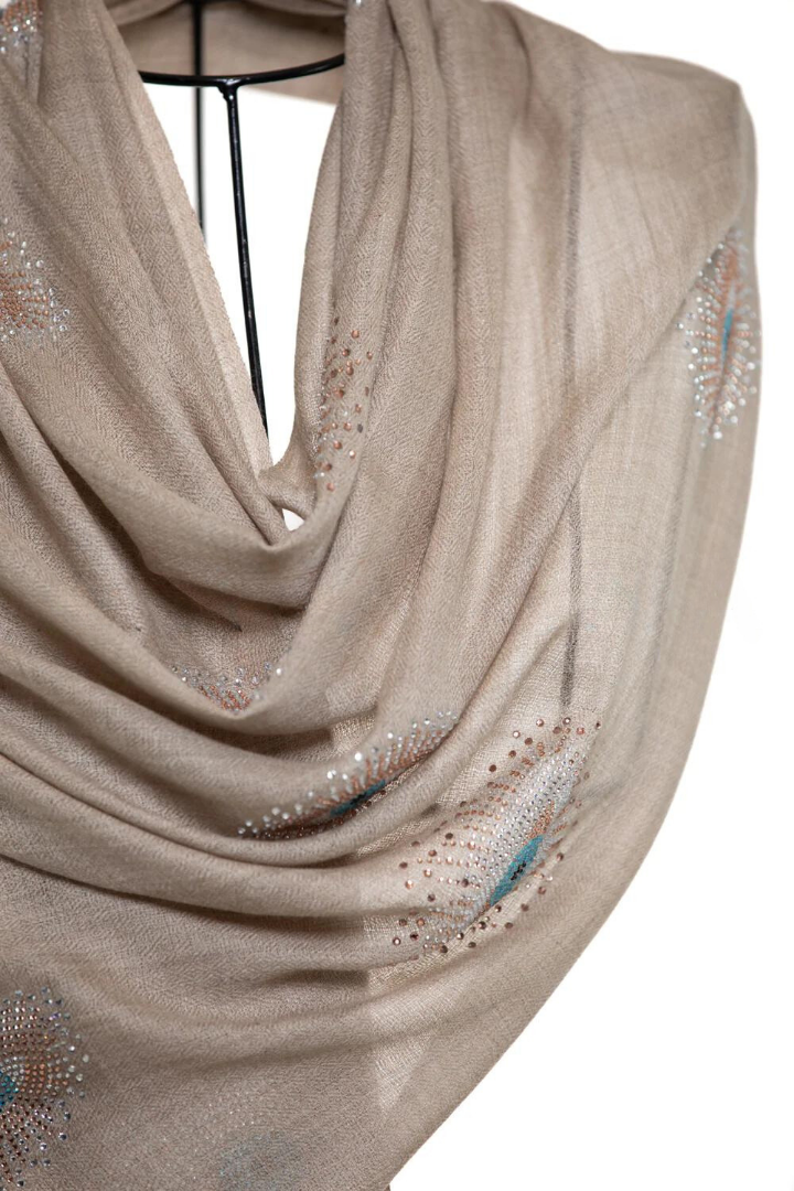 Eye Crystal Silk & Cashmere Shawls with Swarovski - Beige