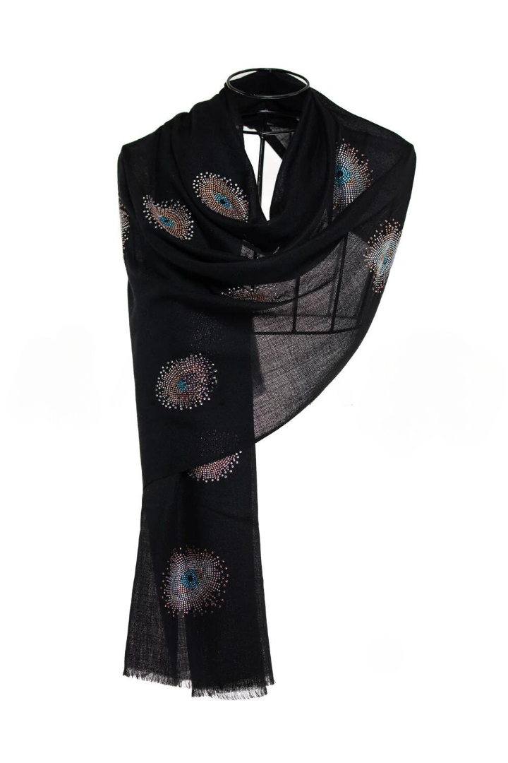 Eye Crystal Silk & Cashmere Shawls with Swarovski - Black