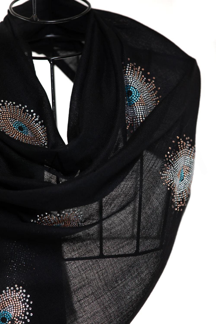 Eye Crystal Silk & Cashmere Shawls with Swarovski - Black