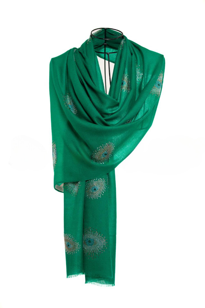 Eye Crystal Silk & Cashmere Shawls with Swarovski - Green