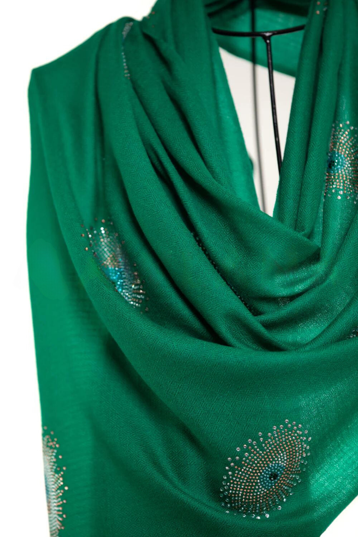 Eye Crystal Silk & Cashmere Shawls with Swarovski - Green