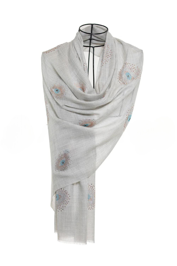 Eye Crystal Silk & Cashmere Shawls with Swarovski - Light Gray