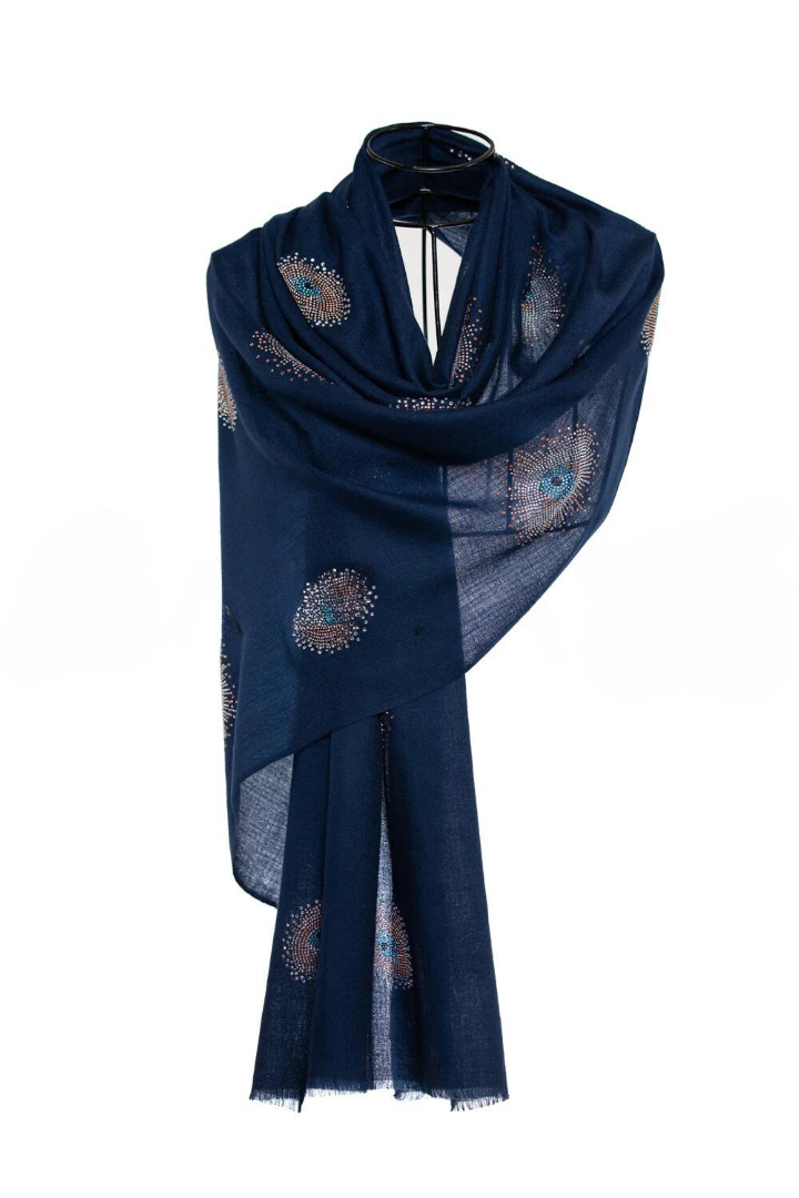 Eye Crystal Silk & Cashmere Shawls with Swarovski - Navy