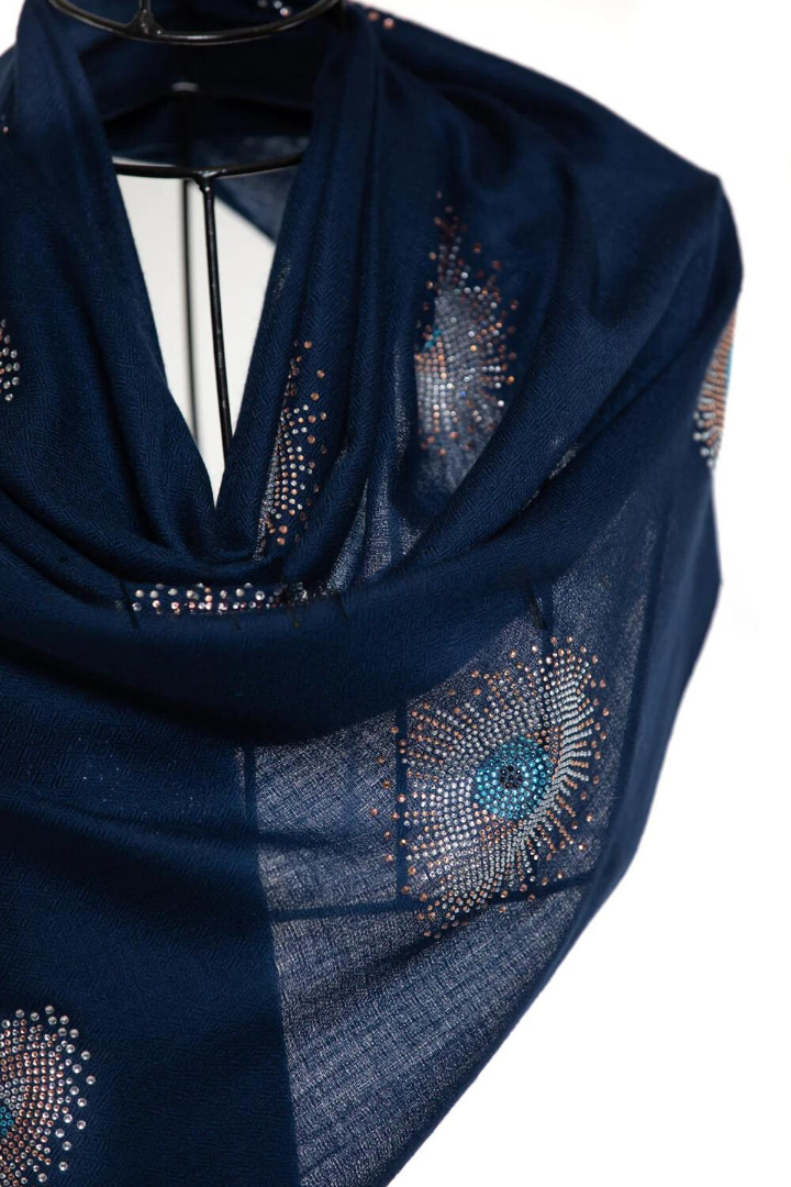 Eye Crystal Silk & Cashmere Shawls with Swarovski - Navy