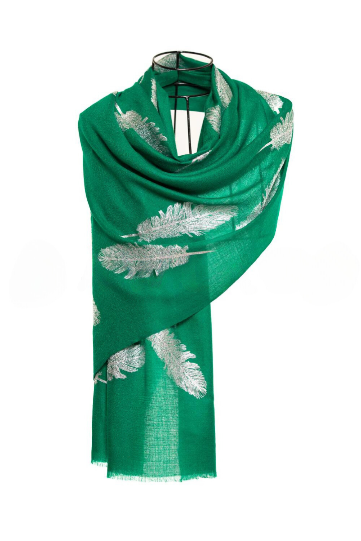 Angel Feathers Crystal Feathers Shawl Stole - Green