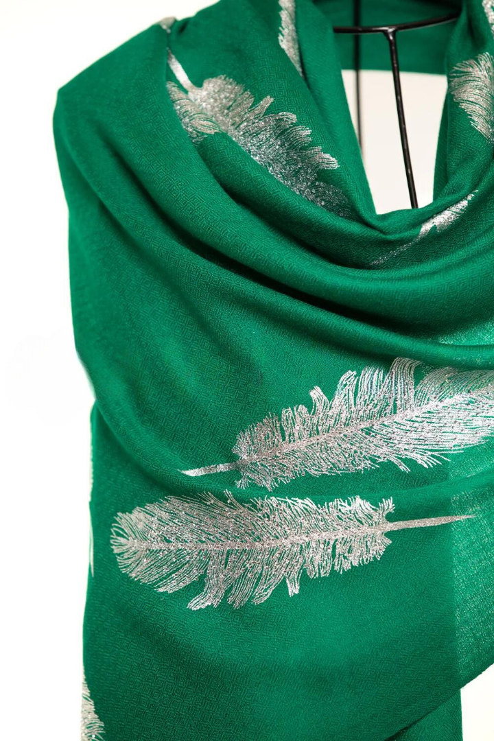 Angel Feathers Crystal Feathers Shawl Stole - Green