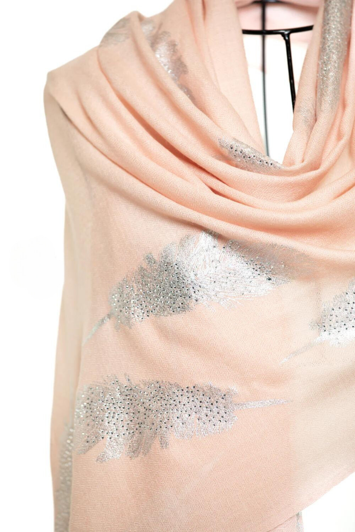 Angel Feathers Crystal Feathers Shawl Stole - Blush