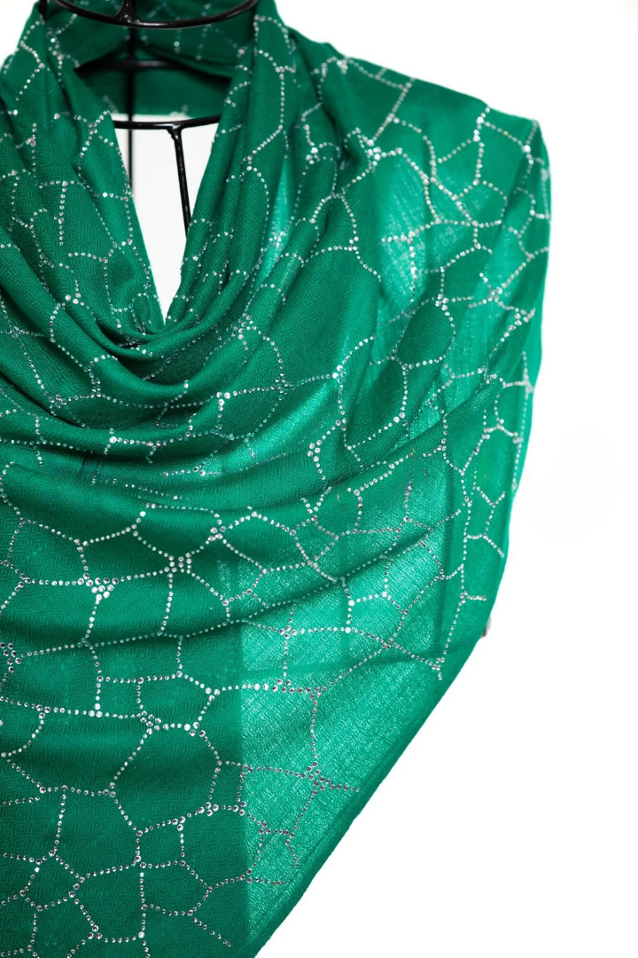 Bee Hive Crystal Silk & Cashmere Shawls with Swarovski - Green