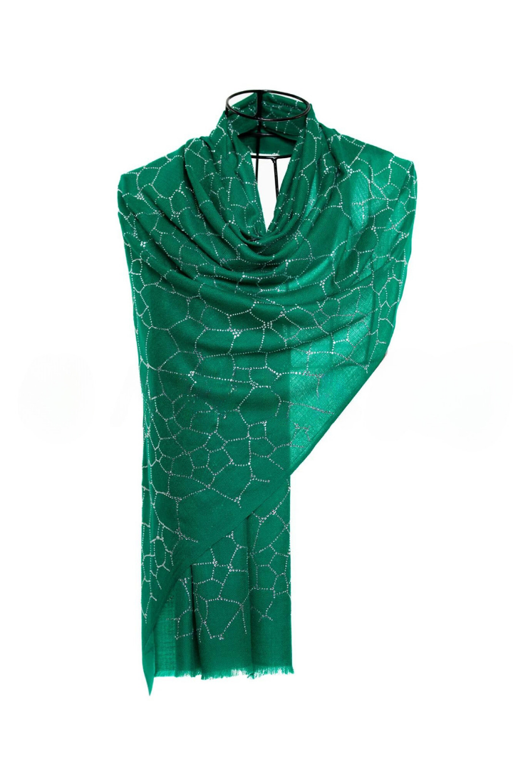 Bee Hive Crystal Silk & Cashmere Shawls with Swarovski - Green