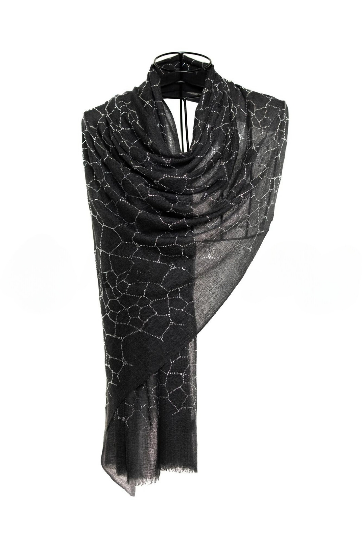 Bee Hive Crystal Silk & Cashmere Shawls with Swarovski - Black