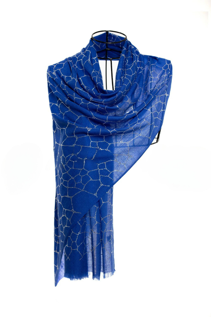 Bee Hive Crystal Silk & Cashmere Shawls with Swarovski - Electric Blue