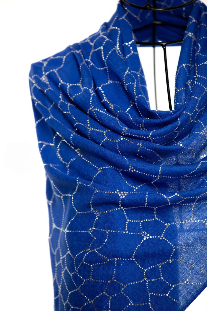 Bee Hive Crystal Silk & Cashmere Shawls with Swarovski - Electric Blue