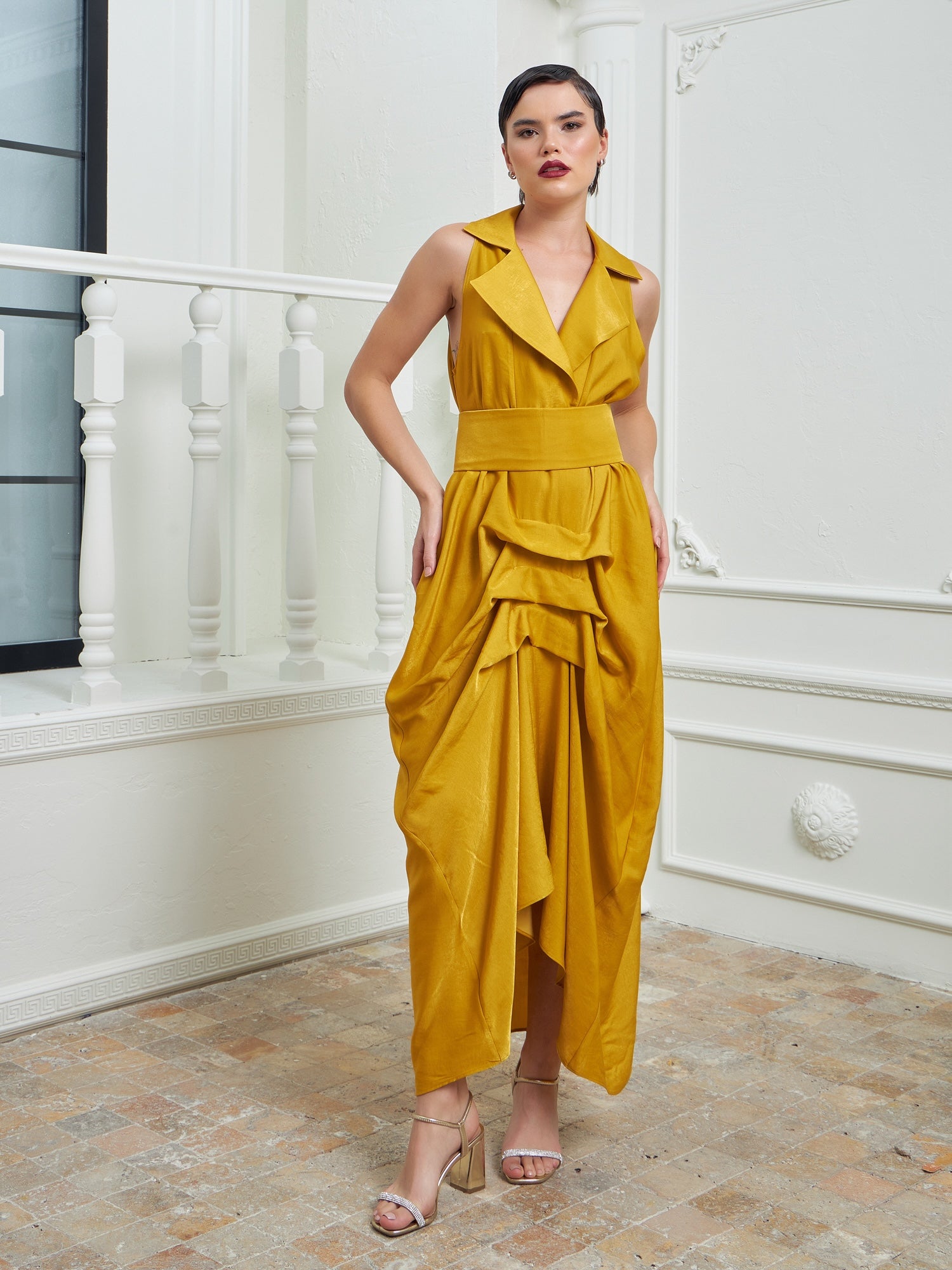 The Tuxedo Dress - Mustard