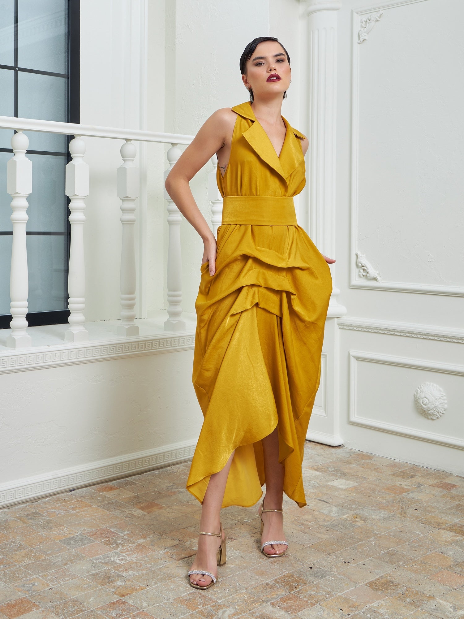 The Tuxedo Dress - Mustard