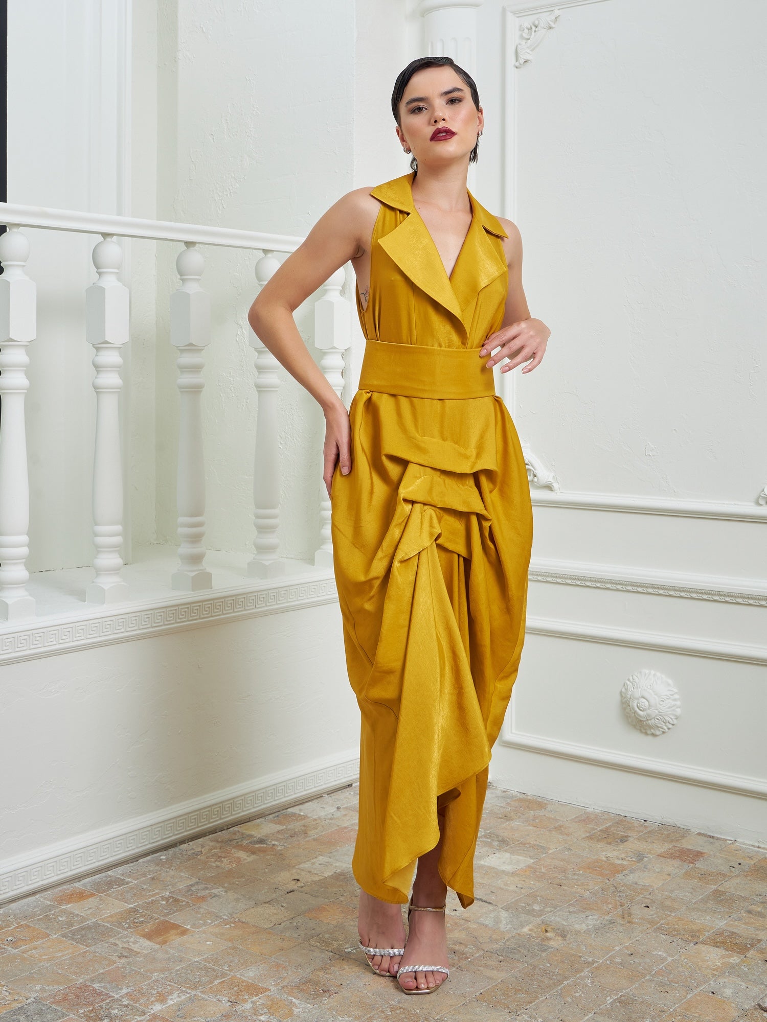 The Tuxedo Dress - Mustard