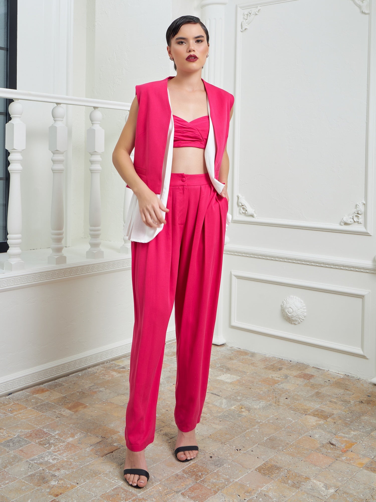 Flow Three Piece Suit Ensemble - Fuchsia & White