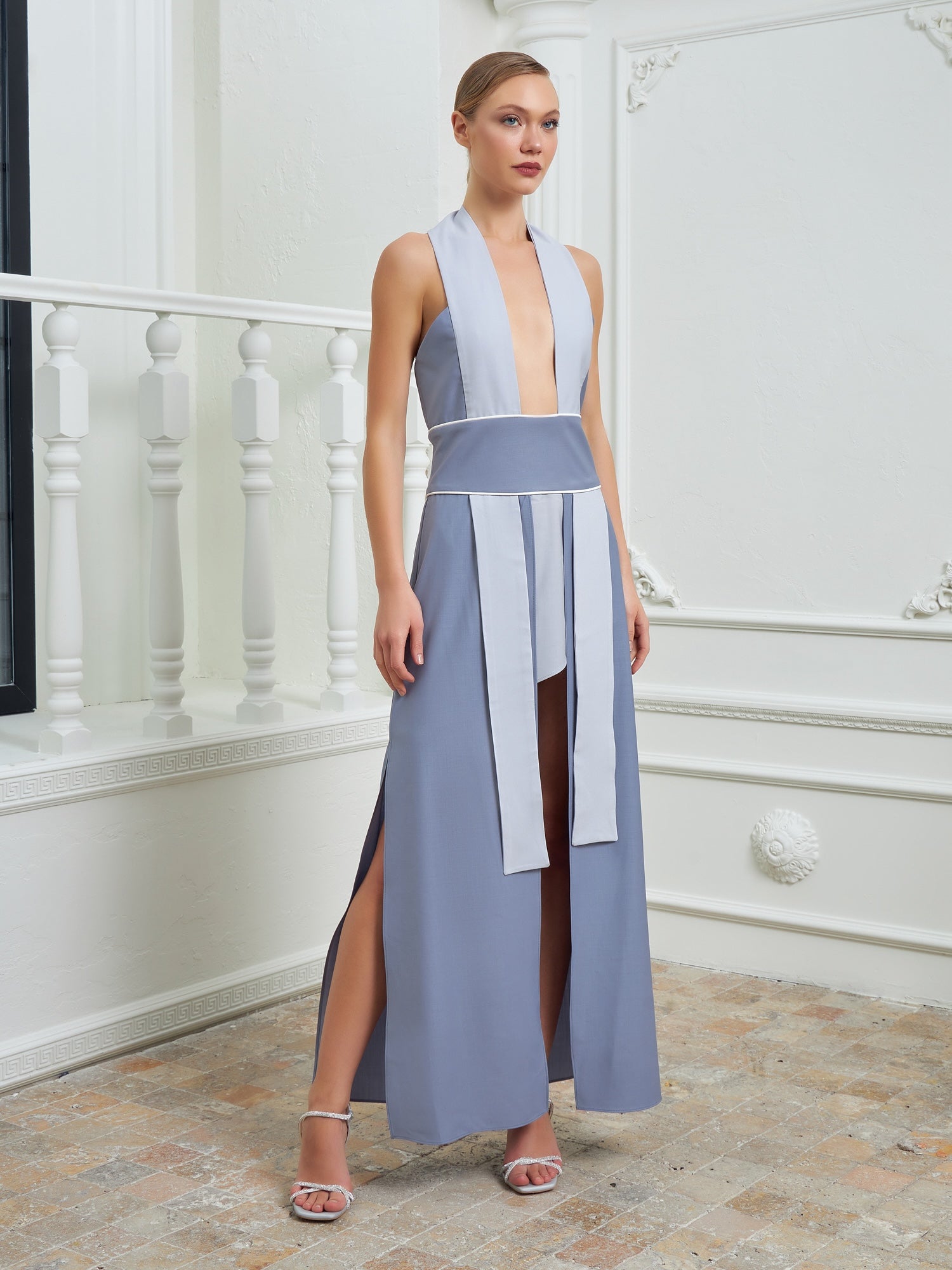 The Architect Dress - Light & Dark Gray White Leather