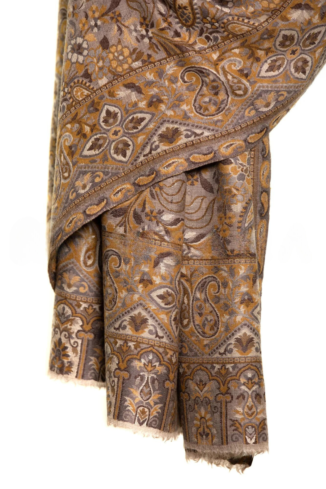 Tribal Paisley Cashmere Pashmina Shawl -Mustard