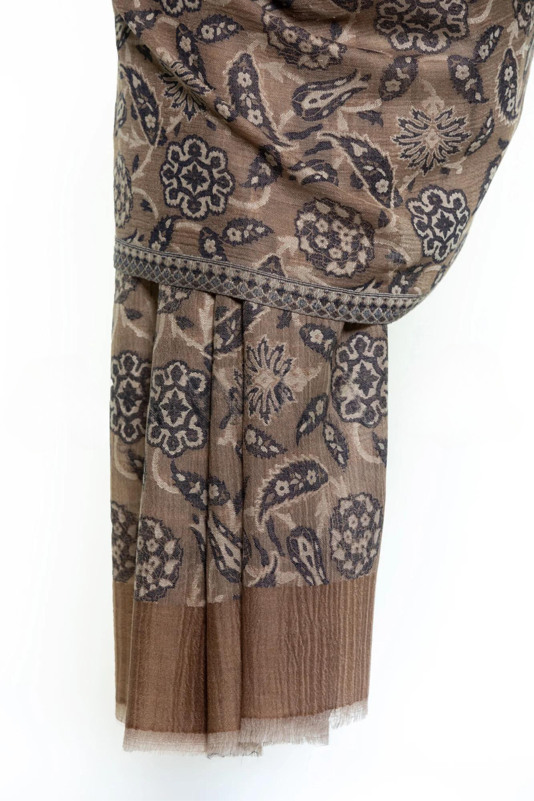 Abstract Floral Paisley Cashmere Pashmina Shawl - Espresso